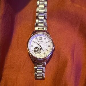 Bulova Silver Watch with Openwork Dial